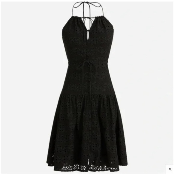 J Crew Halter Mini Dress in Eyelet Black Linen Blend - Picture 2 of 12